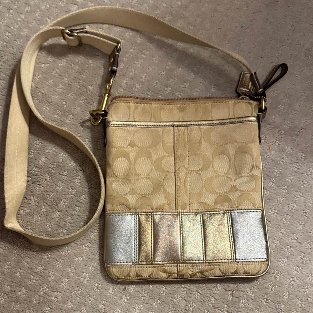 Coach Tan and Silver Crossbody Bag